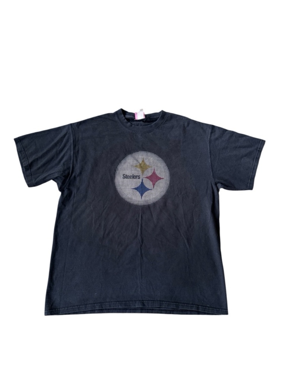 Vintage 90s Pittsburgh Steelers T Shirt Mens XL Black NFL Rhinestone Logo Tee